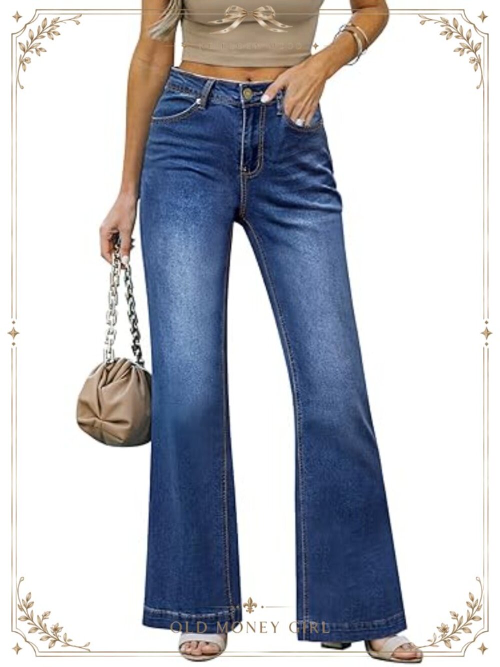 Womens Mid Rise Flare Jeans Stretch Denim Distressed Wide Leg